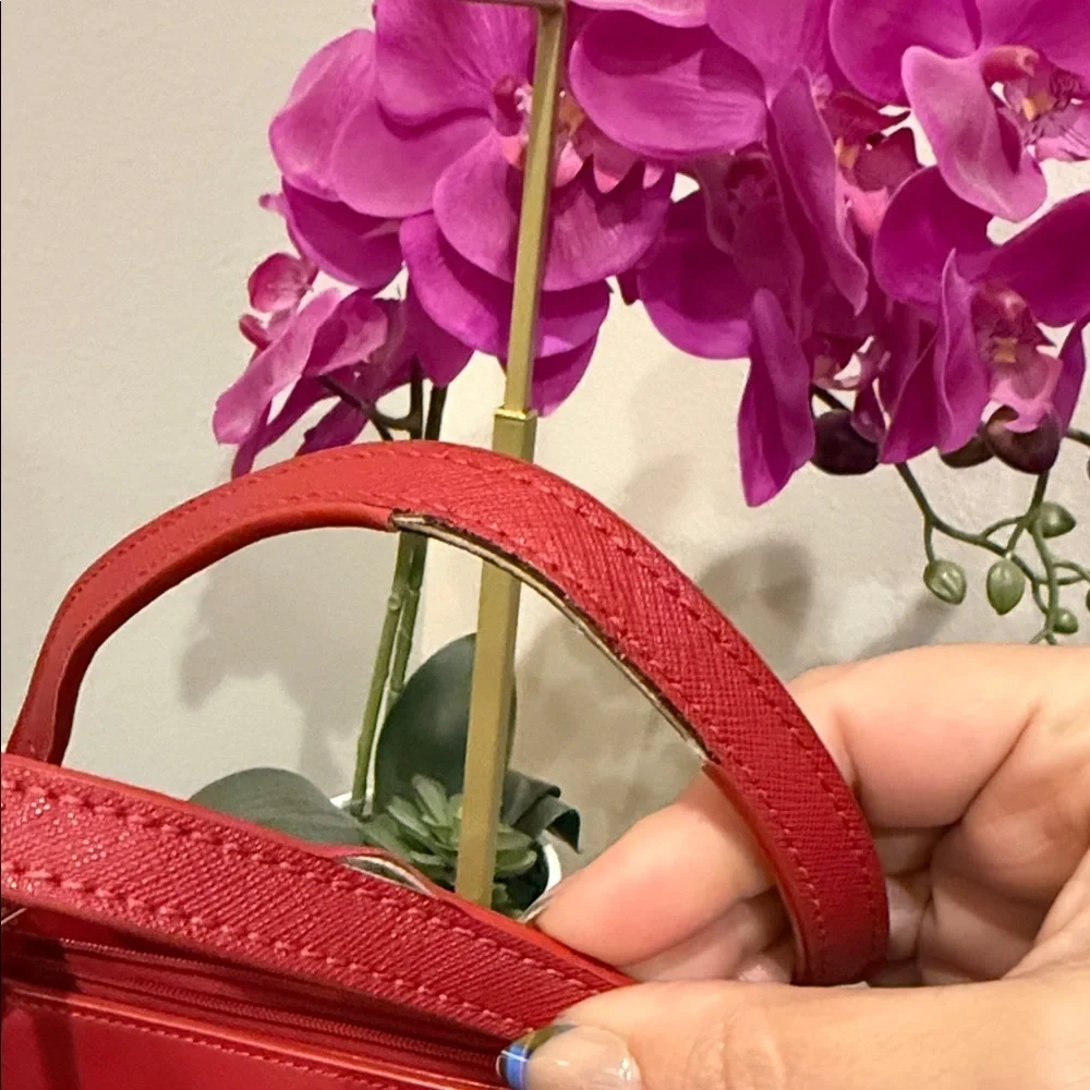 Tory Burch Red Leather Tote Bag laptop work tablet designer purse handbag